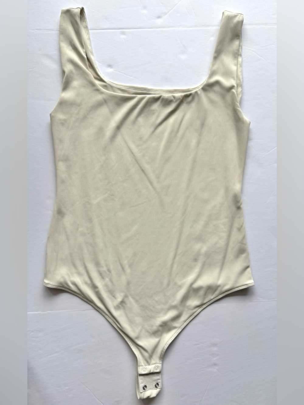 LOFT Versa Ribbed Square Neck Sleeveless Bodysuit Pure Pearl Size M